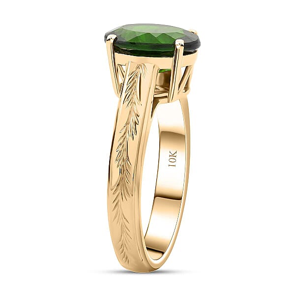 Certified Luxoro AAA Chrome Diopside Solitaire Ring In 10K Yellow Gold 2.65 Ctw