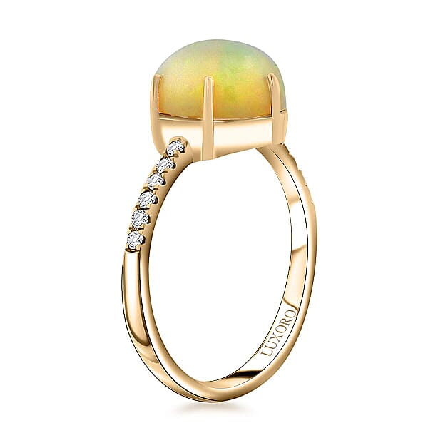 Certified Luxoro AAA Ethiopian Welo Opal Diamond Ring In 10K Yellow Gold 2.85 Ctw (Size 6.0)