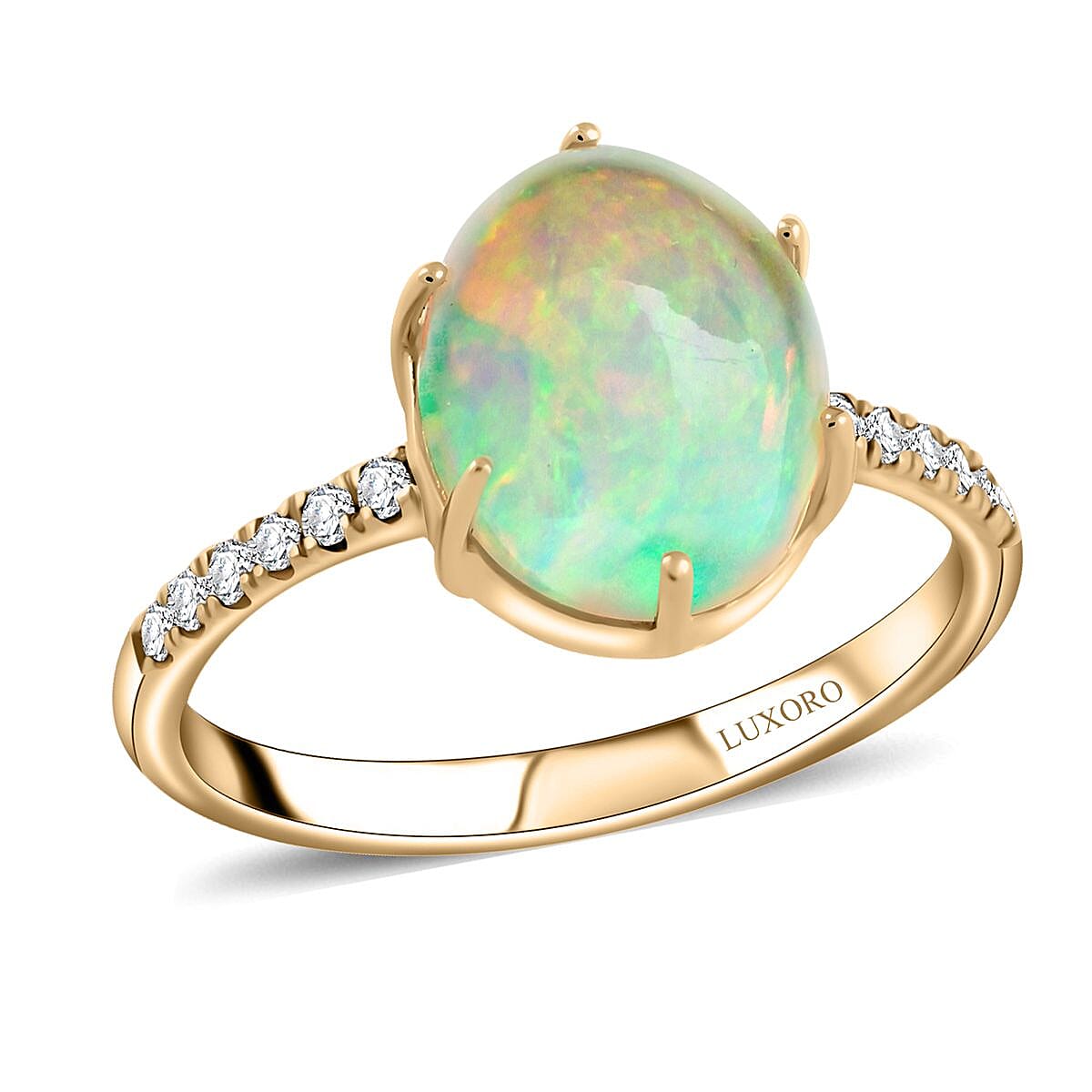 Certified Luxoro AAA Ethiopian Welo Opal Diamond Ring in 10K Yellow Gold 2.85 ctw (Size 8.0)