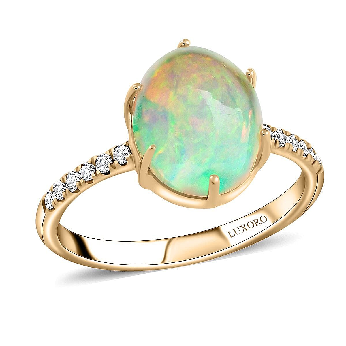 Certified Luxoro AAA Ethiopian Welo Opal Diamond Ring in 10K Yellow Gold 2.85 ctw (Size 6.0)
