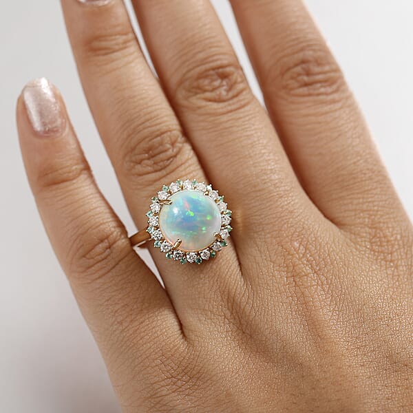 Certified Luxoro AAA Ethiopian Welo Opal Paraiba Tourmaline And Diamond Ring In 14K Yellow Gold 6.00 Ctw