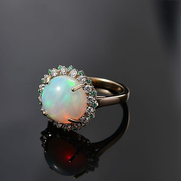 Certified Luxoro AAA Ethiopian Welo Opal Paraiba Tourmaline And Diamond Ring In 14K Yellow Gold 6.00 Ctw
