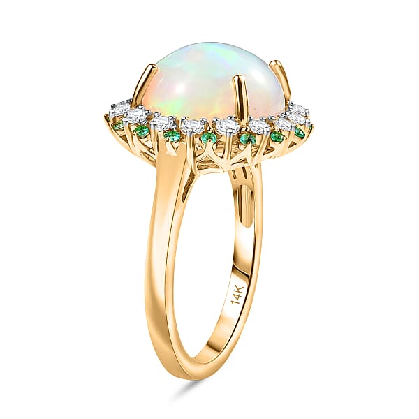 Certified Luxoro AAA Ethiopian Welo Opal Paraiba Tourmaline And Diamond Ring In 14K Yellow Gold 6.00 Ctw