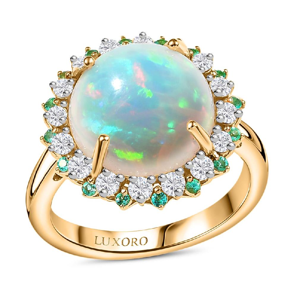 Certified Luxoro AAA Ethiopian Welo Opal Paraiba Tourmaline and Diamond Ring in 14K Yellow Gold 6.00 ctw