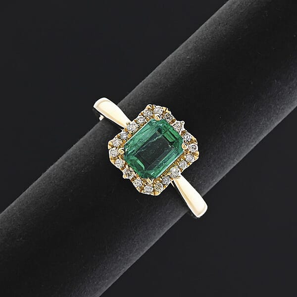 Certified Luxoro AAA Kagem Zambian Emerald Diamond Ring In 10K Yellow Gold 1.70 Ctw