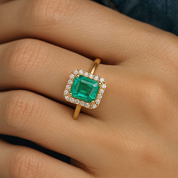 Certified Luxoro AAA Kagem Zambian Emerald Diamond Ring In 10K Yellow Gold 1.70 Ctw