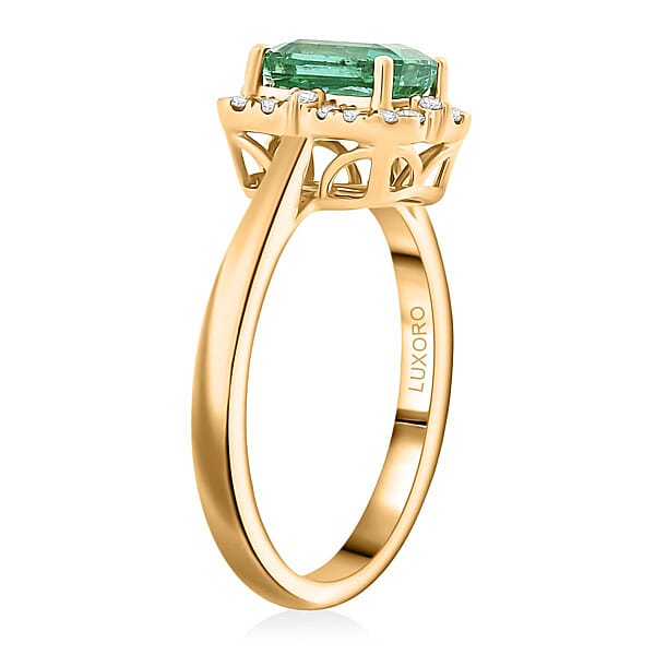 Certified Luxoro AAA Kagem Zambian Emerald Diamond Ring In 10K Yellow Gold 1.70 Ctw