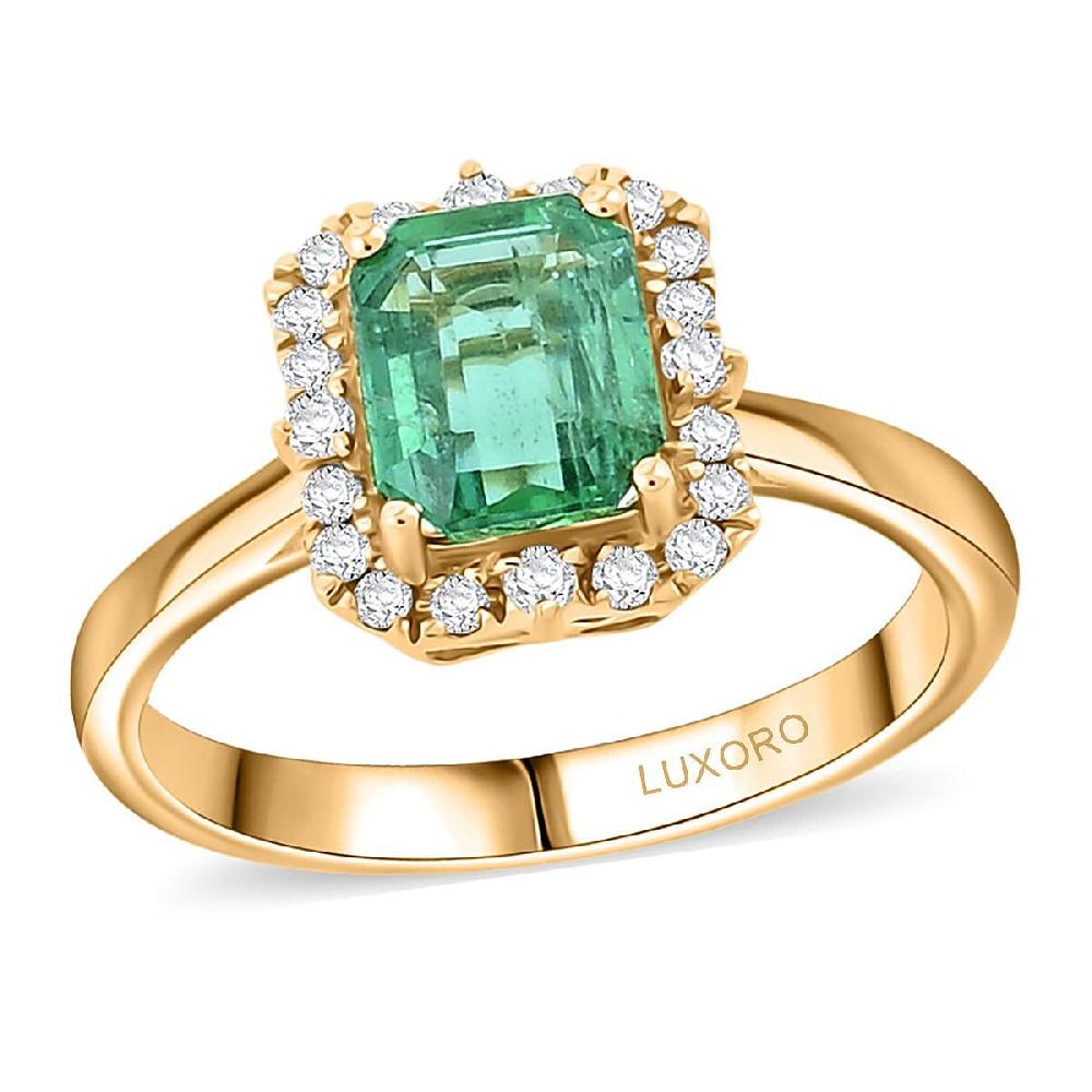 Certified Luxoro AAA Kagem Zambian Emerald Diamond Ring in 10K Yellow Gold 1.70 ctw