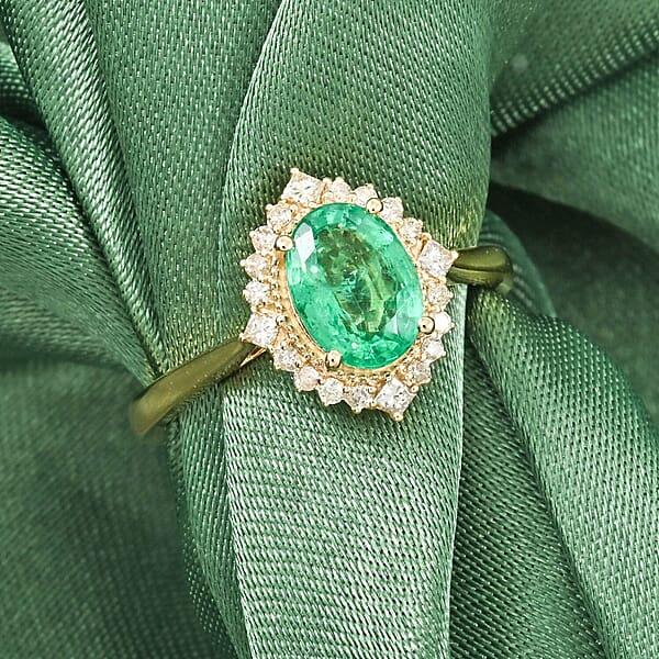 Certified Luxoro AAA Kagem Zambian Emerald Diamond Ring In 14K Yellow Gold 1.50 Ctw