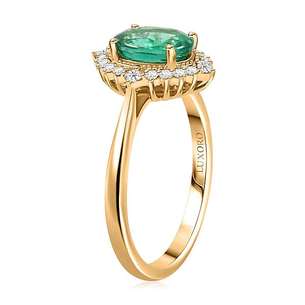 Certified Luxoro AAA Kagem Zambian Emerald Diamond Ring In 14K Yellow Gold 1.50 Ctw