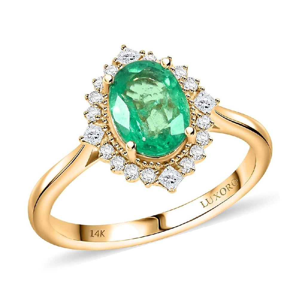 Certified Luxoro AAA Kagem Zambian Emerald Diamond Ring in 14K Yellow Gold 1.50 ctw