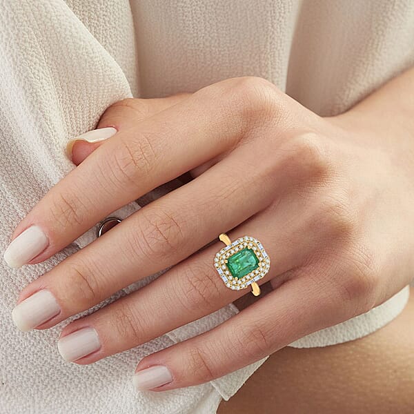 Certified Luxoro AAA Kagem Zambian Emerald Diamond Ring In 10K Yellow Gold 2.20 Ctw