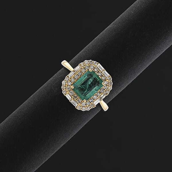 Certified Luxoro AAA Kagem Zambian Emerald Diamond Ring In 10K Yellow Gold 2.20 Ctw