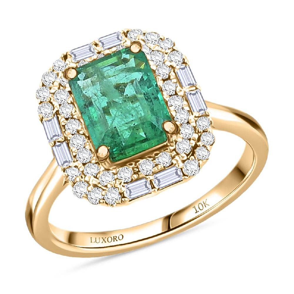 Certified Luxoro AAA Kagem Zambian Emerald Diamond Ring in 10K Yellow Gold 2.20 ctw