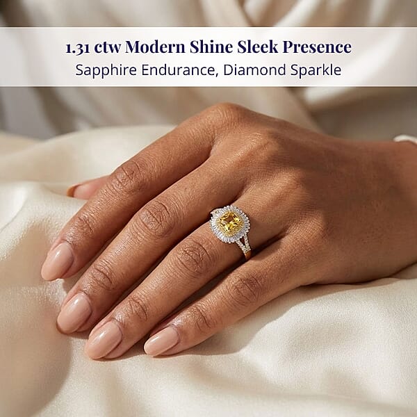 Certified Luxoro AAA Madagascar Yellow Sapphire White And Yellow Diamond Ring In 14K Yellow Gold 1.31 Ctw