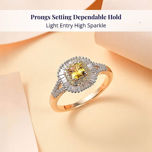 Certified Luxoro AAA Madagascar Yellow Sapphire White And Yellow Diamond Ring In 14K Yellow Gold 1.31 Ctw