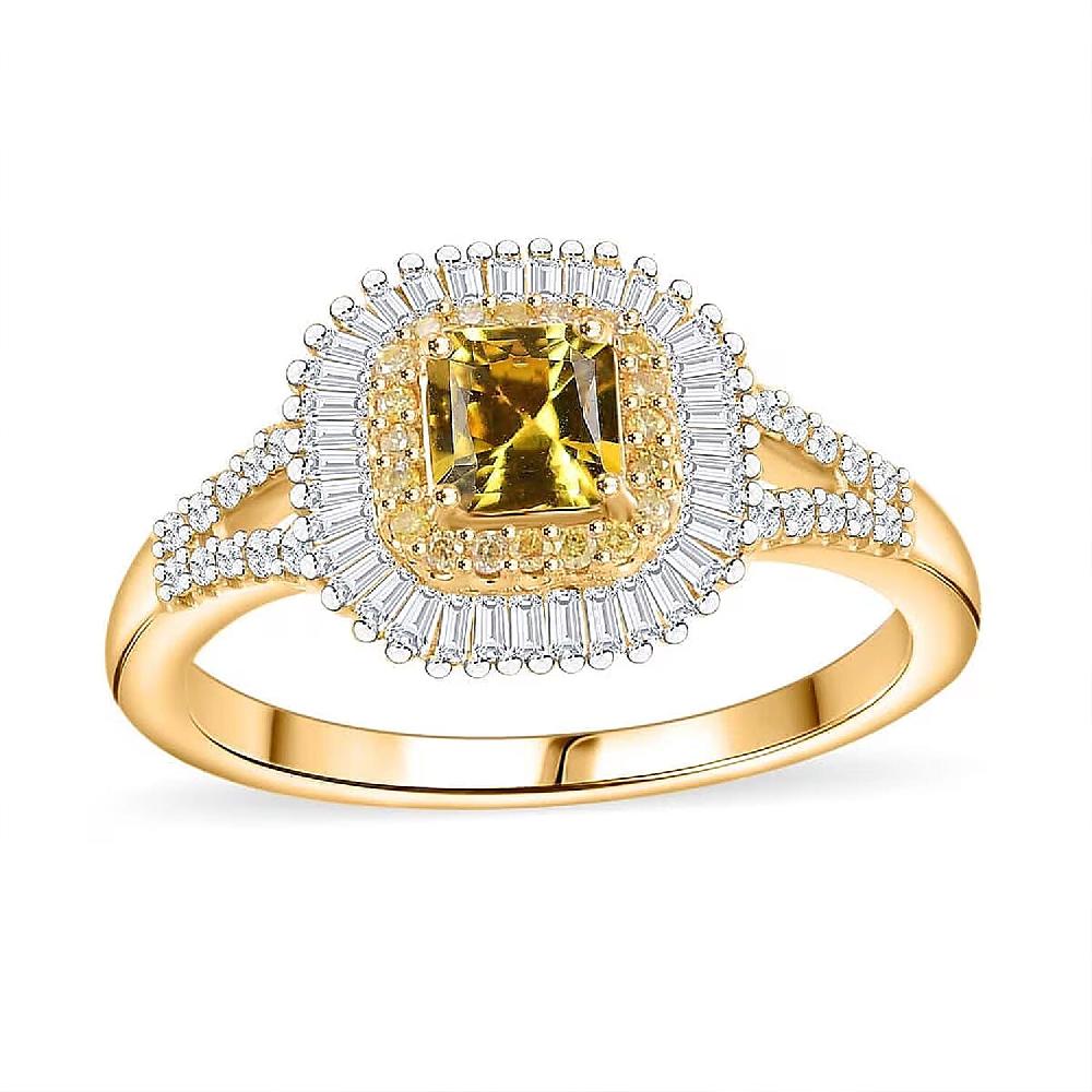 Certified Luxoro AAA Madagascar Yellow Sapphire White and Yellow Diamond Ring in 14K Yellow Gold 1.31 ctw