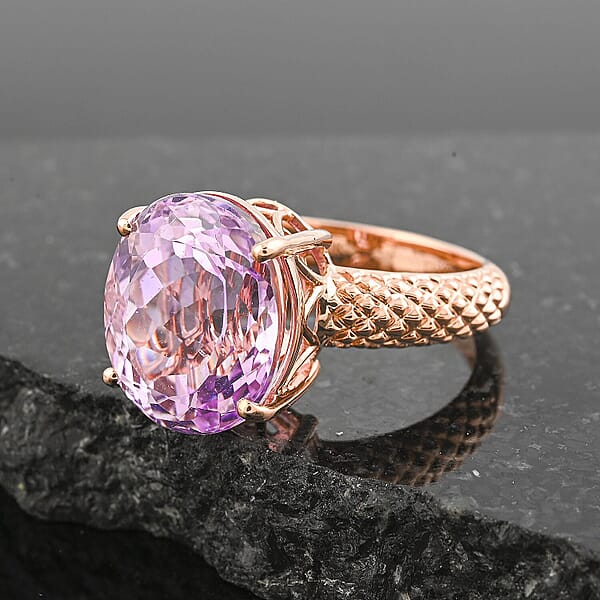 Certified Luxoro AAA Martha Rocha Kunzite Solitaire Ring In 10K Rose Gold 10.65 Ctw