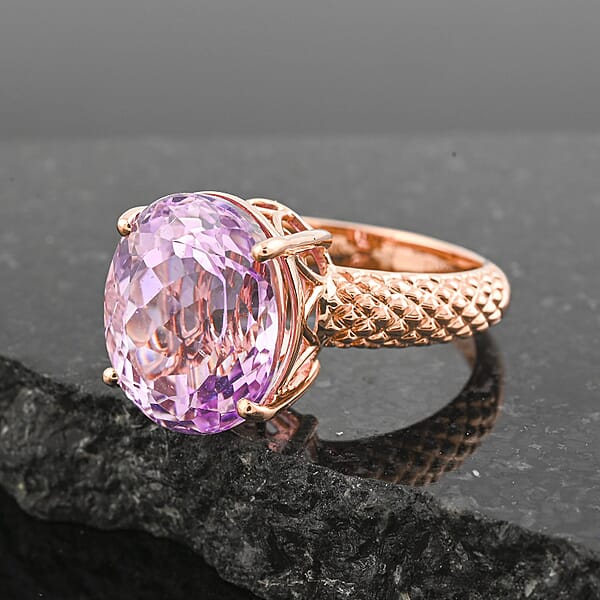 Certified Luxoro AAA Martha Rocha Kunzite Solitaire Ring In 10K Rose Gold 10.65 Ctw