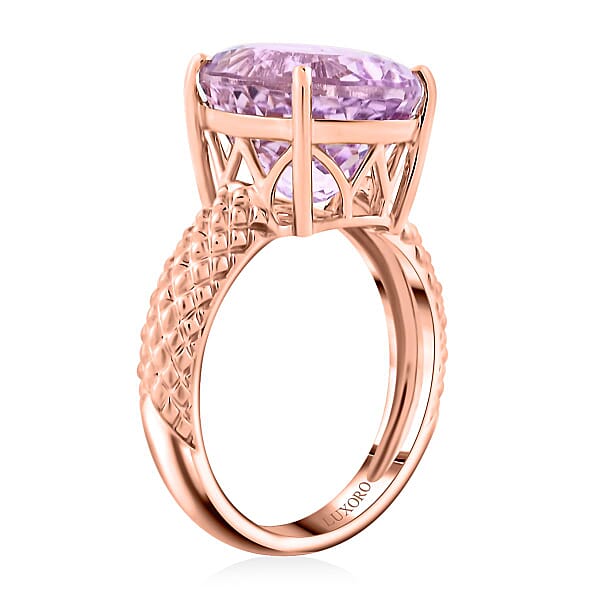 Certified Luxoro AAA Martha Rocha Kunzite Solitaire Ring In 10K Rose Gold 10.65 Ctw
