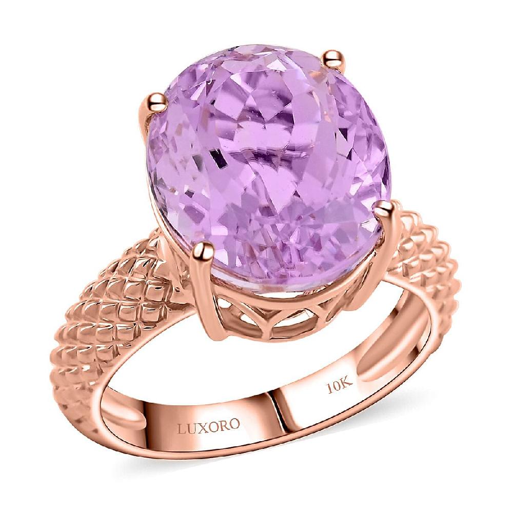 Certified Luxoro AAA Martha Rocha Kunzite Solitaire Ring in 10K Rose Gold 10.65 ctw