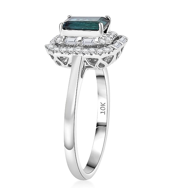 Certified Luxoro AAA Monte Belo Indicolite Diamond Ring In 10K White Gold 1.51 Ctw