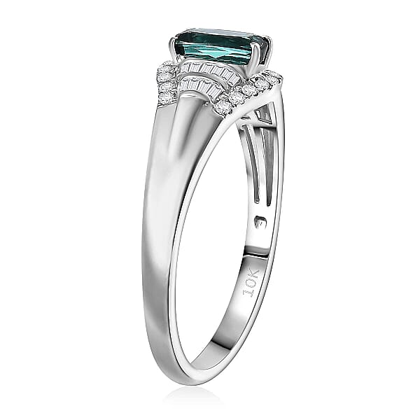 Certified Luxoro AAA Monte Belo Indicolite Diamond Ring In 10K White Gold 0.94 Ctw