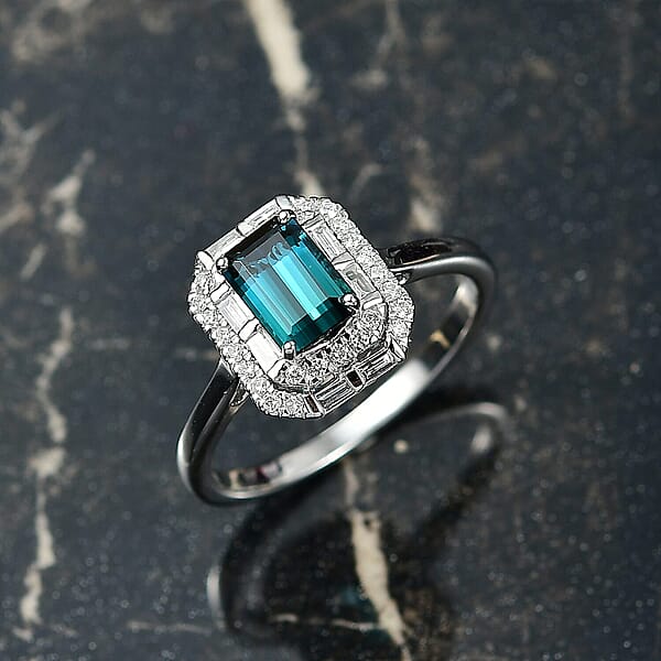 Certified Luxoro AAA Monte Belo Indicolite Diamond Ring In 10K White Gold 1.51 Ctw
