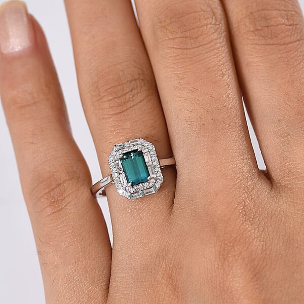 Certified Luxoro AAA Monte Belo Indicolite Diamond Ring In 10K White Gold 1.51 Ctw