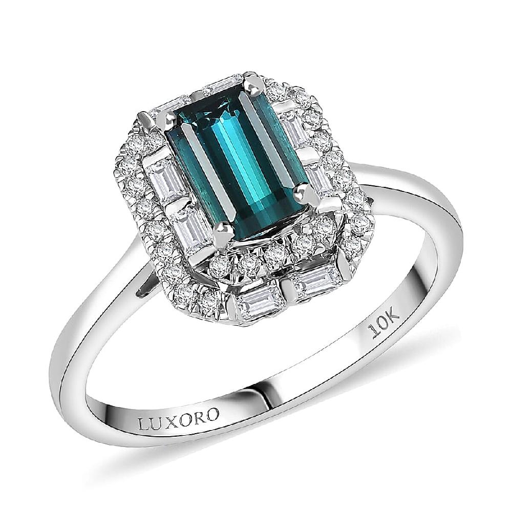 Certified Luxoro AAA Monte Belo Indicolite Diamond Ring In 10K White Gold 1.51 Ctw