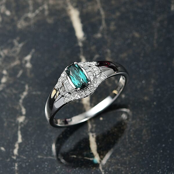 Certified Luxoro AAA Monte Belo Indicolite Diamond Ring In 10K White Gold 0.94 Ctw