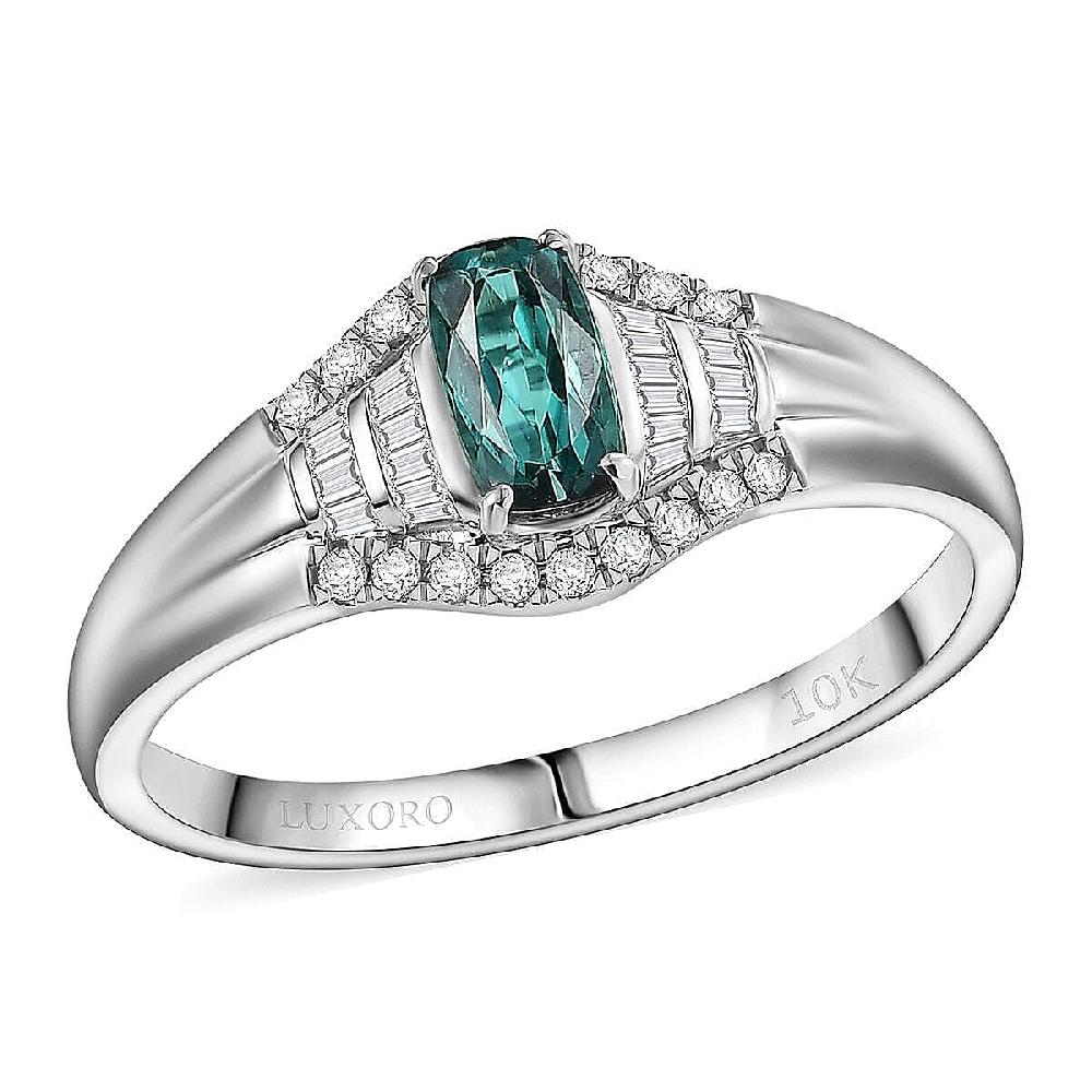 Certified Luxoro AAA Monte Belo Indicolite Diamond Ring in 10K White Gold 0.94 ctw