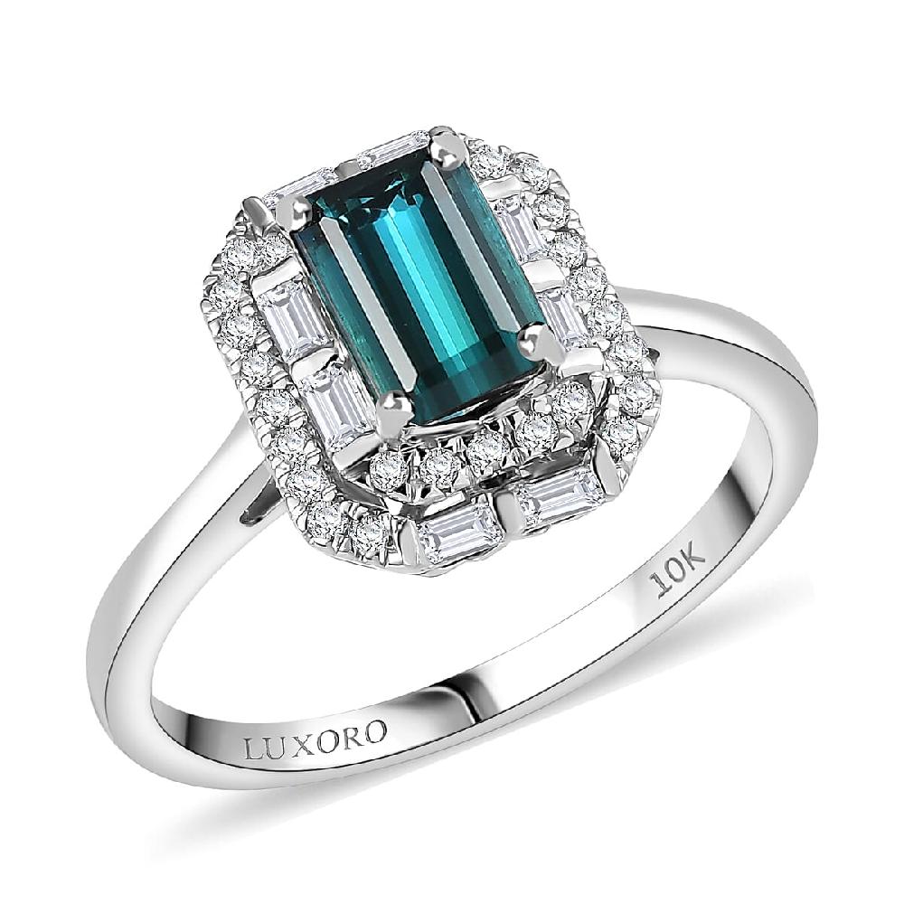 Certified Luxoro AAA Monte Belo Indicolite Diamond Ring in 10K White Gold 1.51 ctw