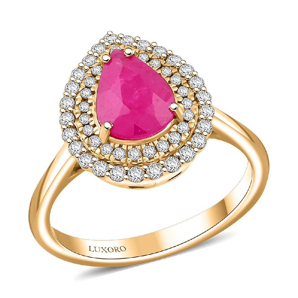 Certified Luxoro AAA Mozambique Ruby Diamond Double Halo Ring in 14K Yellow Gold 2.15 ctw