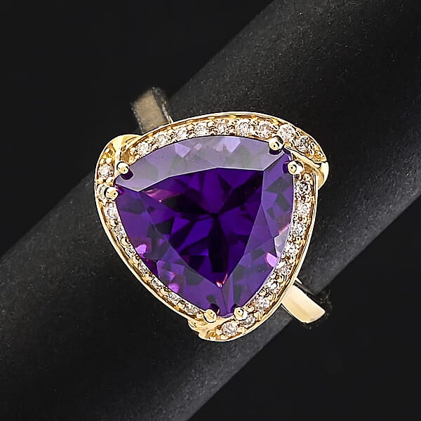 Certified Luxoro AAA Natural Lusaka Amethyst Diamond Ring In 10K Yellow Gold 6.05 Ctw