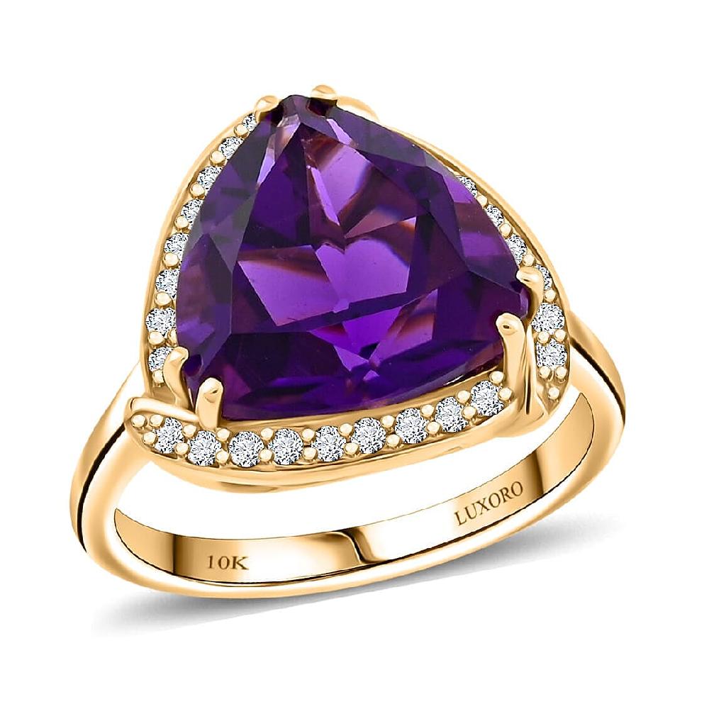 Certified Luxoro AAA Natural Lusaka Amethyst Diamond Ring in 10K Yellow Gold 6.05 ctw