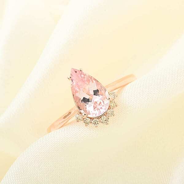 Certified Luxoro AAA Palmeiras Pink Morganite Diamond Ring In 14K Rose Gold 1.35 Ctw