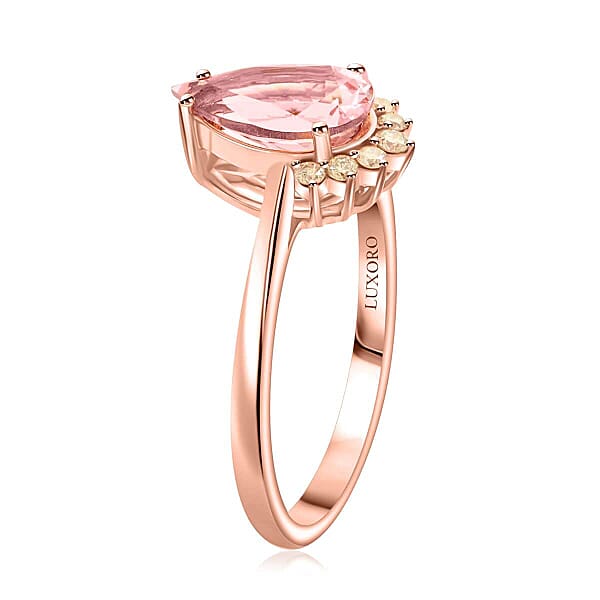 Certified Luxoro AAA Palmeiras Pink Morganite Diamond Ring In 14K Rose Gold 1.35 Ctw