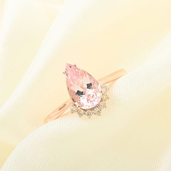 Certified Luxoro AAA Palmeiras Pink Morganite Diamond Ring In 14K Rose Gold 1.35 Ctw