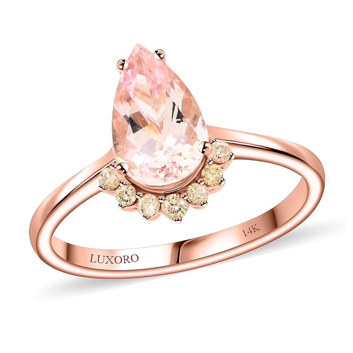 Certified Luxoro AAA Palmeiras Pink Morganite Diamond Ring in 14K Rose Gold 1.35 ctw