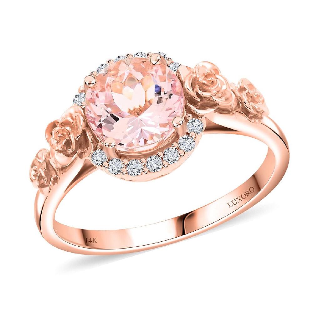 Certified Luxoro AAA Palmeiras Pink Morganite Diamond Ring in 14K Rose Gold 2.00 ctw