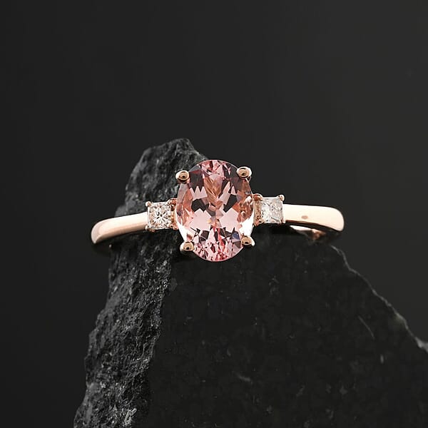 Certified Luxoro AAA Pink Morganite Diamond (G-H I2) Ring In 10K Rose Gold 1.35 Ctw