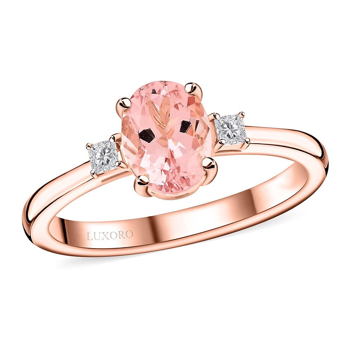 Certified Luxoro AAA Pink Morganite Diamond (G-H I2) Ring in 10K Rose Gold 1.35 ctw