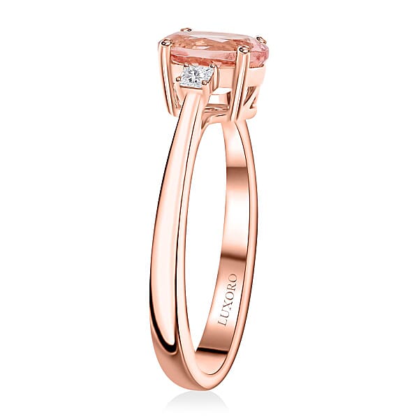Certified Luxoro AAA Pink Morganite Diamond Ring In 10K Rose Gold 1.35 Ctw