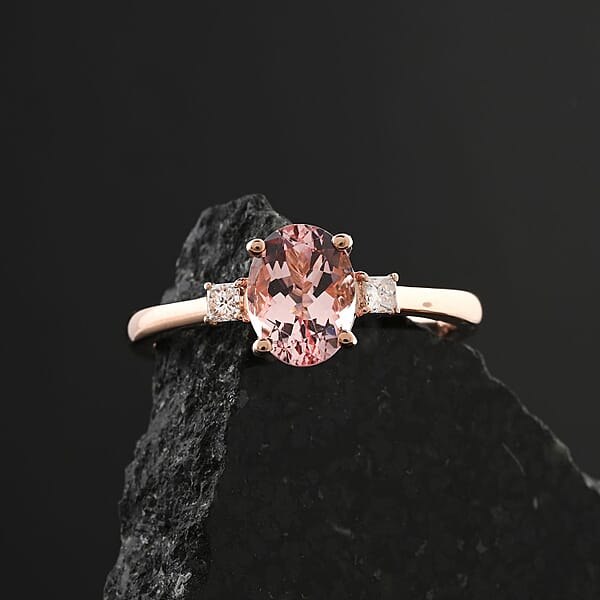 Certified Luxoro AAA Pink Morganite Diamond Ring In 10K Rose Gold 1.35 Ctw
