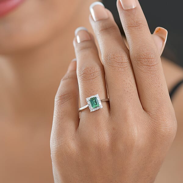 Certified Luxoro AAA Pirineu Lagoon Tourmaline Diamond Ring In 10K White Gold 1.22 Ctw