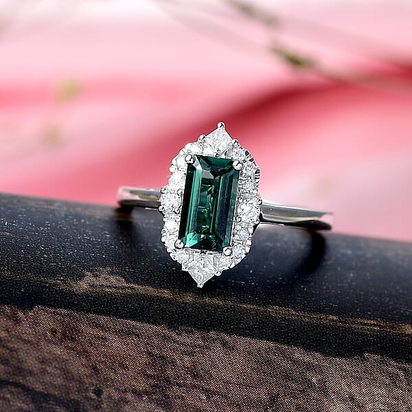 Certified Luxoro AAA Pirineu Lagoon Tourmaline Diamond Ring In 10K White Gold 1.62 Ctw