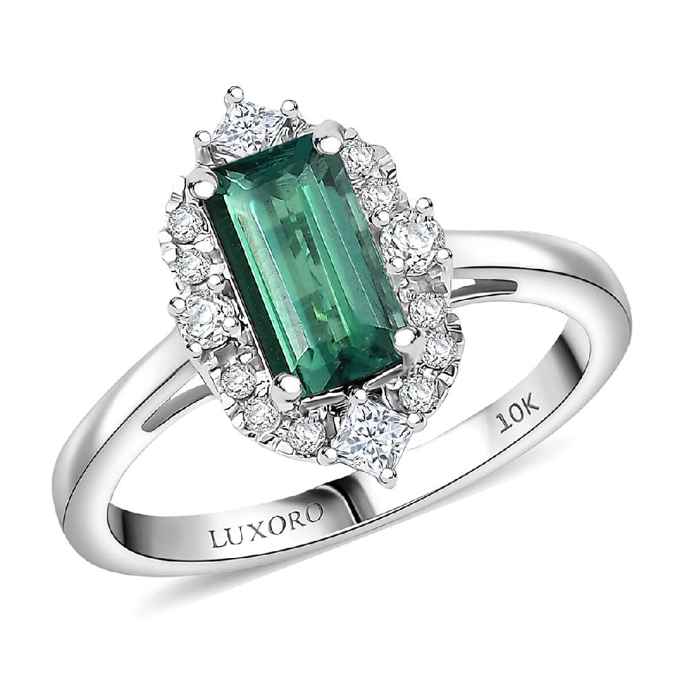 Certified Luxoro AAA Pirineu Lagoon Tourmaline Diamond Ring in 10K White Gold 1.62 ctw