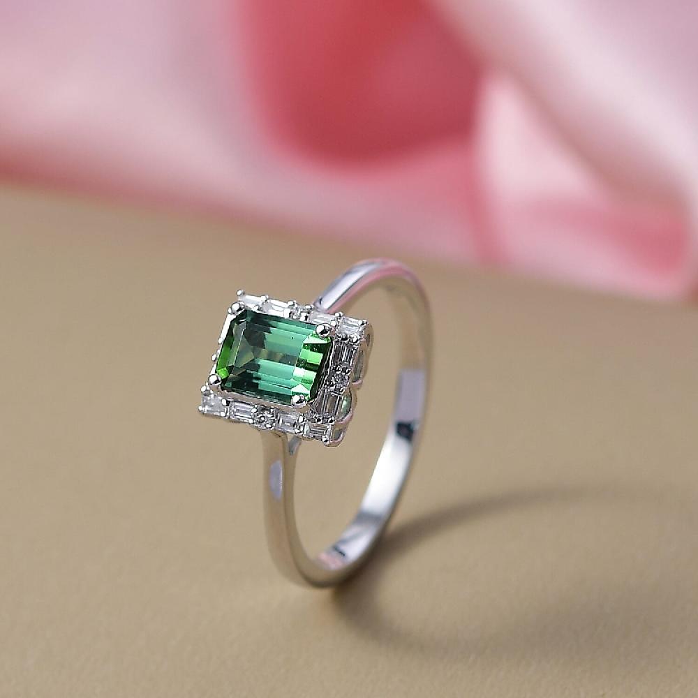 Certified Luxoro AAA Pirineu Lagoon Tourmaline Diamond Ring In 10K White Gold 1.22 Ctw