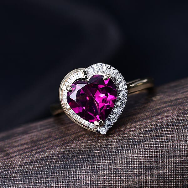 Certified Luxoro AAA Radiant Ember Garnet Diamond Heart Ring In 10K Yellow Gold 3.00 Ctw